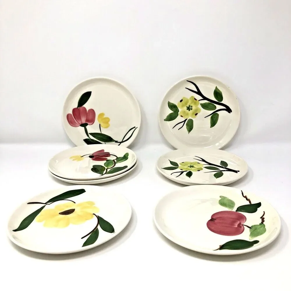 VTG Stetson China Rio Set/7 Dessert Plates Eclectic Mix Floral/Fruit Designs 6